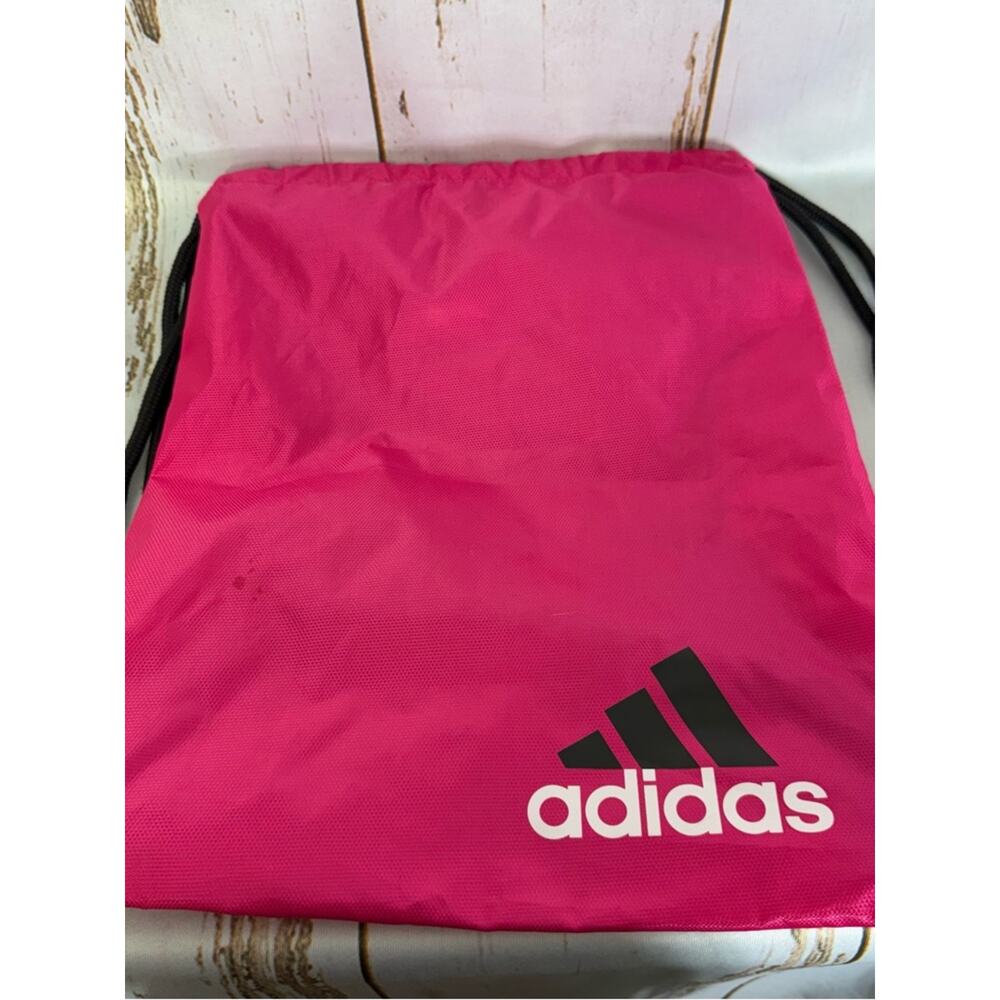 adidas Black and Pink Drawstring Backpack with Front Zip Pocket. Good used cond! - Picture 2 of 5